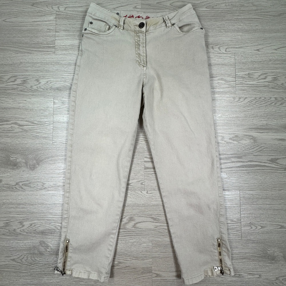 Blue Willis Women's Pants Beige 40 Straight Leg Ankle Zipper Cotton Blend Tan‎